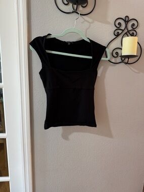 J. Crew Black Square-Neck Cap Sleeve Tank